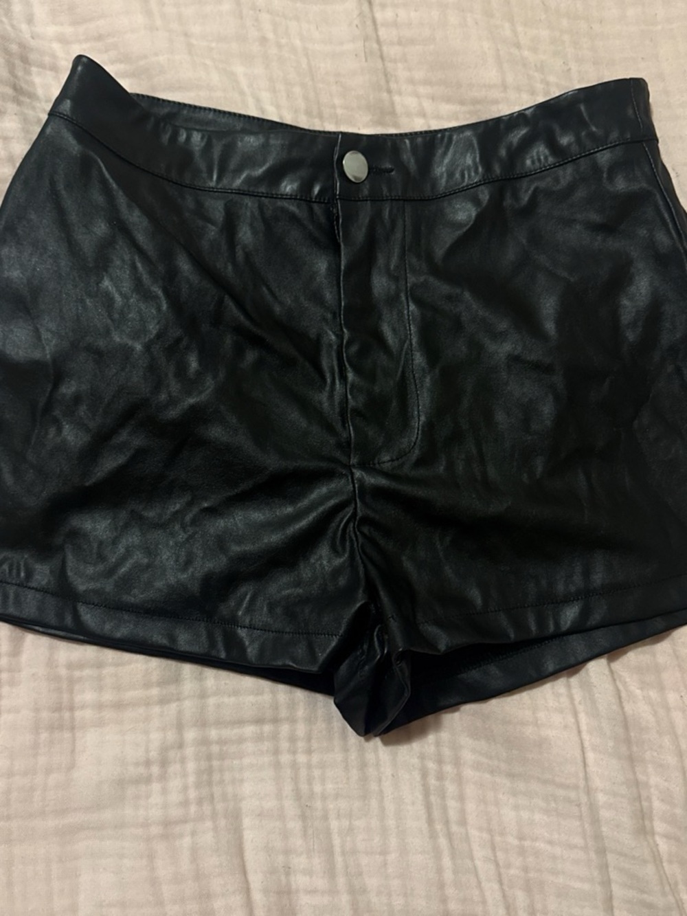 SHEIN Black High-Waist Faux Leather Shorts